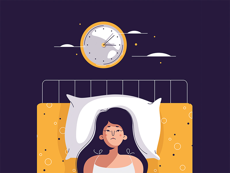 Insomnia woman. Unhappy, sad, tired girl lying in bed, trying to fall  asleep. Female character suffers from insomnia. Sleep disorder,  sleeplessness concept. Vector illustration in flat cartoon design - FICSUM  | Fonds